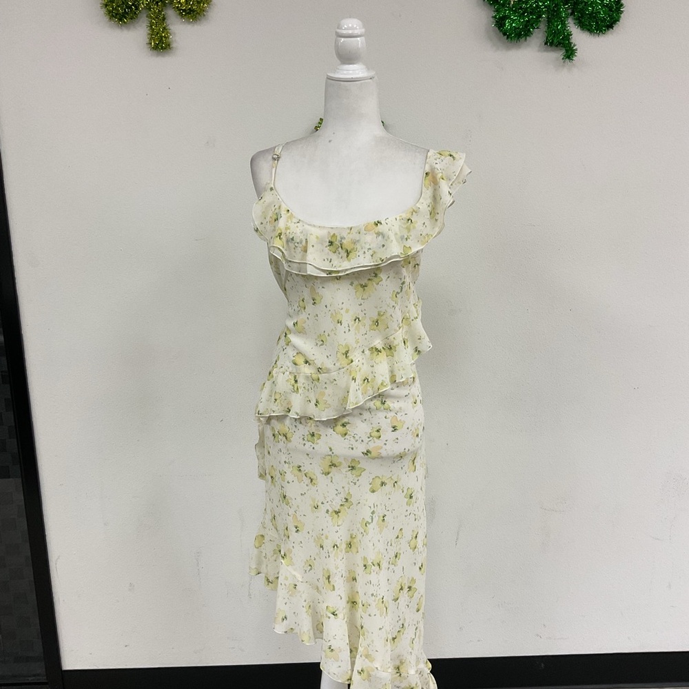 Forever 21 Asymmetrical Floral Dress - Cream and Green